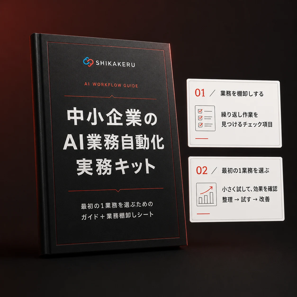 中小企業のAI業務自動化実務キットの書籍と業務棚卸しシートのイメージ